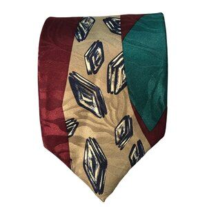Phil Roberts New York Handmade Silk Tie Green Mauve Gold Black White Art Deco Sw